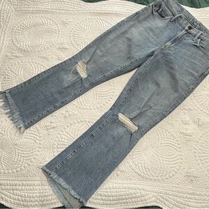 MOTHER Insider Crop Step Fray Denim Jeans High Rise Waist Raw Hem Light Size 28